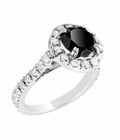 1 Ct Black Diamond Solitaire Ring with White Diamond Accents, Lovely Design - ZeeDiamonds
