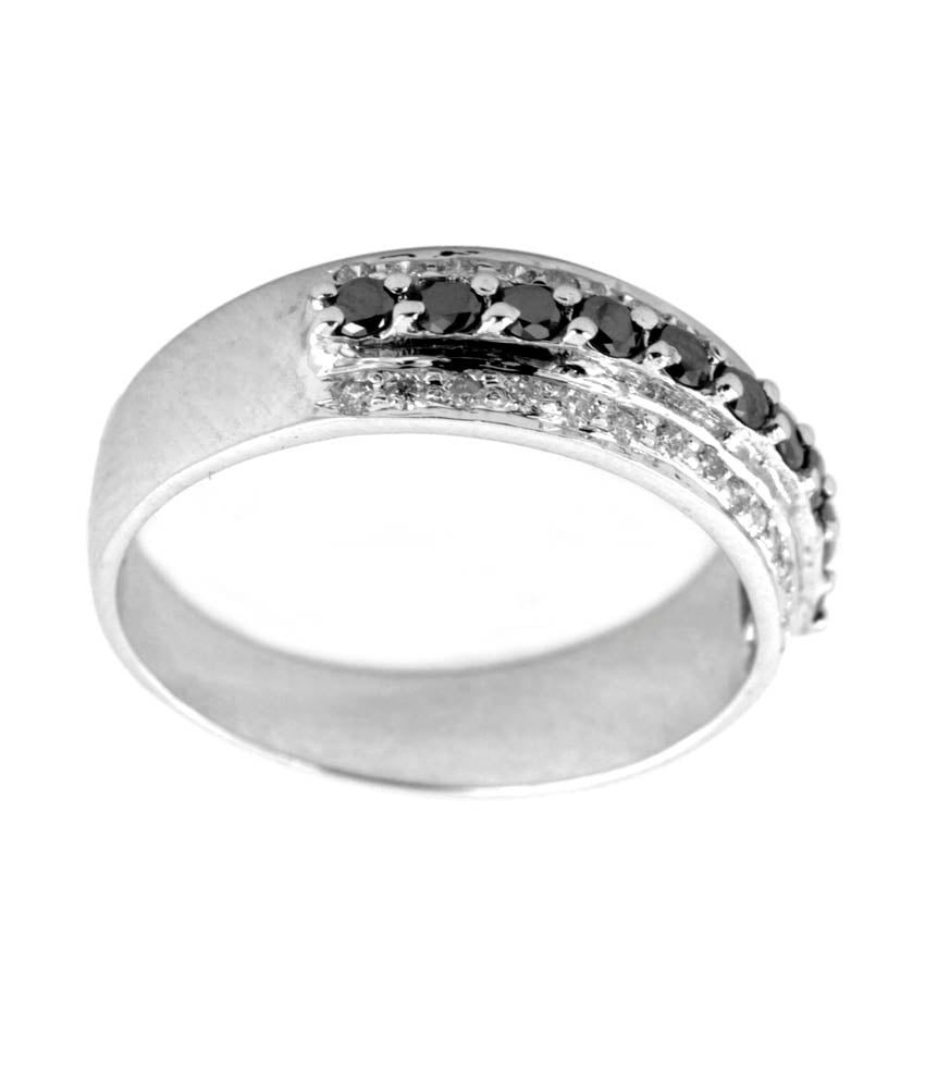 White and Black Diamond Engagement Band Ring in 925 Silver, Unisex Collection - ZeeDiamonds