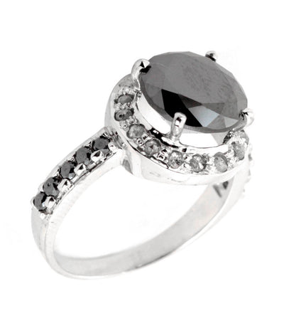 1.50 Ct Designer Black Diamond Solitaire Ring with Accents, Great Ideal For Gift - ZeeDiamonds