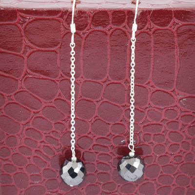 9 Ct Black Diamond beads Dangler Drop Earrings in Sterling Silver - ZeeDiamonds
