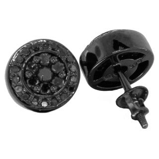 Black Diamond Studs in Black Gold Finish With Screw Back Push - ZeeDiamonds