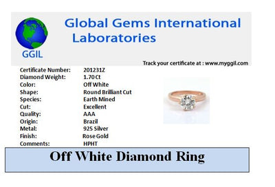 1.70 Ct Off White Diamond Solitaire Ring In Round Brilliant Cut, AAA Quality, Great Shine & Luster ! Watch Video - ZeeDiamonds