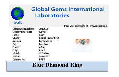 0.80 Ct Blue Diamond Solitaire Ring In Round Brilliant Cut, AAA Quality, Amazing Shine & Bling Watch Video - ZeeDiamonds