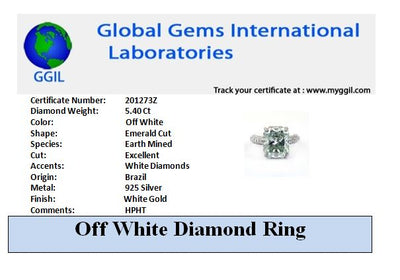5.40 Ct Off White Diamond Solitaire Men's Ring With White Diamonds Accents In Emerald Cut, AAA Quality, Great Shine & Luster ! Watch Video - ZeeDiamonds