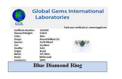 0.60 Ct Blue Diamond Solitaire Ring In Round Brilliant Cut, AAA Quality, Great Shine & Luster ! Watch Video - ZeeDiamonds