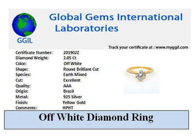 2.05 Ct Beautiful Off White Diamond Women's Ring with Accents, New Collection & Great Sparkle ! Ideal For Birthday Gift, Certified Diamond! - ZeeDiamonds