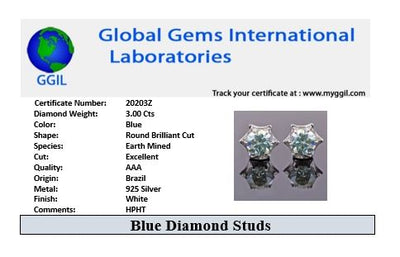 3Ct Blue Diamond Solitaire Star Design Studs, 100% Certified, Great Brilliance ! - ZeeDiamonds