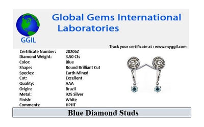 Gorgeous 3.50 Ct AAA Certified Blue Diamond Dangler Earring in Prong Setting ! - ZeeDiamonds