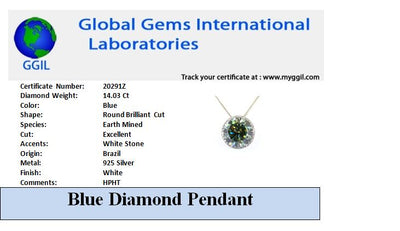 14.03 Ct Certified Blue Diamond Solitaire Pendant With White Accents, AAA Quality ! - ZeeDiamonds