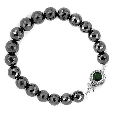 120 Carats Black Diamond with Emerald Stone Silver Clasp Bracelet For Gift - ZeeDiamonds