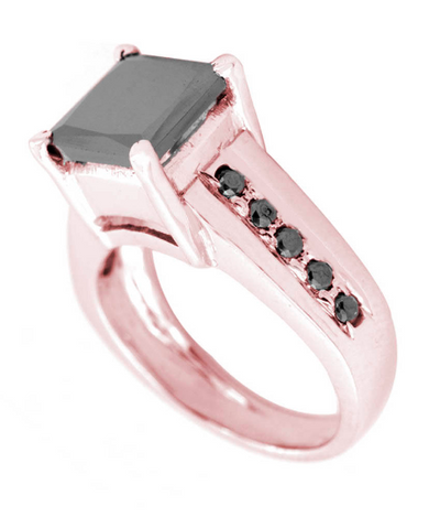 2.25 Ct Princess Cut Black Diamond with Black Diamond Accents, Fancy Ring In Rose Gold - ZeeDiamonds