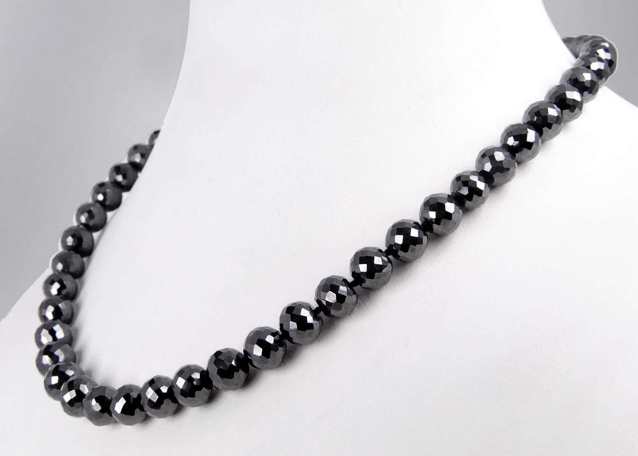 9 mm Derek Jeter Round Faceted Black Diamond Men Necklace-Great Shine & LUSTER. AAA Certified.