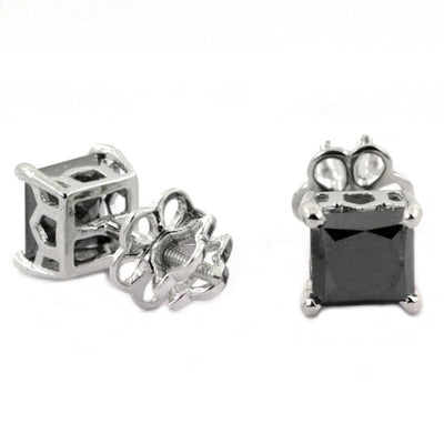 3 Ct AAA Certified Black Diamond Solitaire Studs in Sterling Silver - ZeeDiamonds