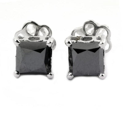 3 Ct AAA Certified Black Diamond Solitaire Studs in Sterling Silver - ZeeDiamonds