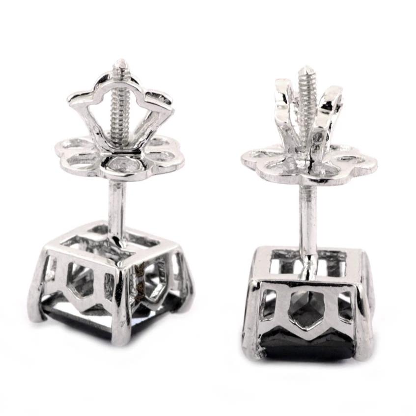 3 Ct AAA Certified Black Diamond Solitaire Studs in Sterling Silver - ZeeDiamonds