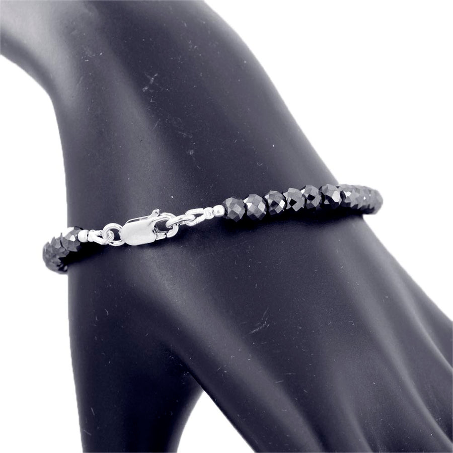 6 mm AAA Quality Certified Black Diamond Beads Bracelet In Sterling Silver - ZeeDiamonds
