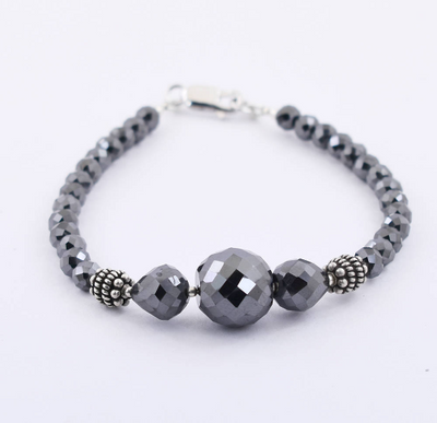 4 mm Black Diamond Beads With Silver (Goli) Designer Bracelet - ZeeDiamonds