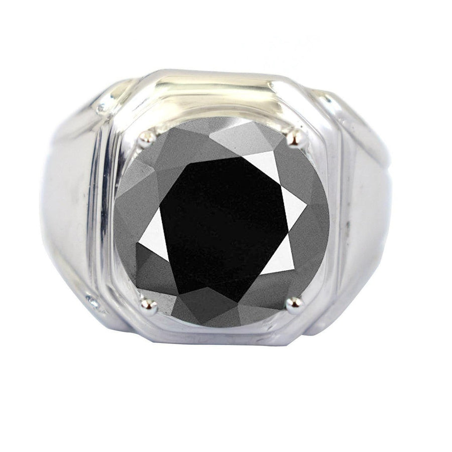 4 ct, 5 ct, 6 ct  AAA Certified Round Brilliant Cut Black Diamond Unisex Heavy Ring in 925 Silver. Great Shine & Latest Collection - ZeeDiamonds