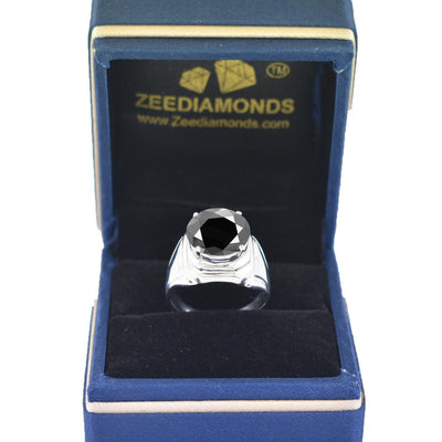 4 ct, 5 ct, 6 ct  AAA Certified Round Brilliant Cut Black Diamond Unisex Heavy Ring in 925 Silver. Great Shine & Latest Collection - ZeeDiamonds