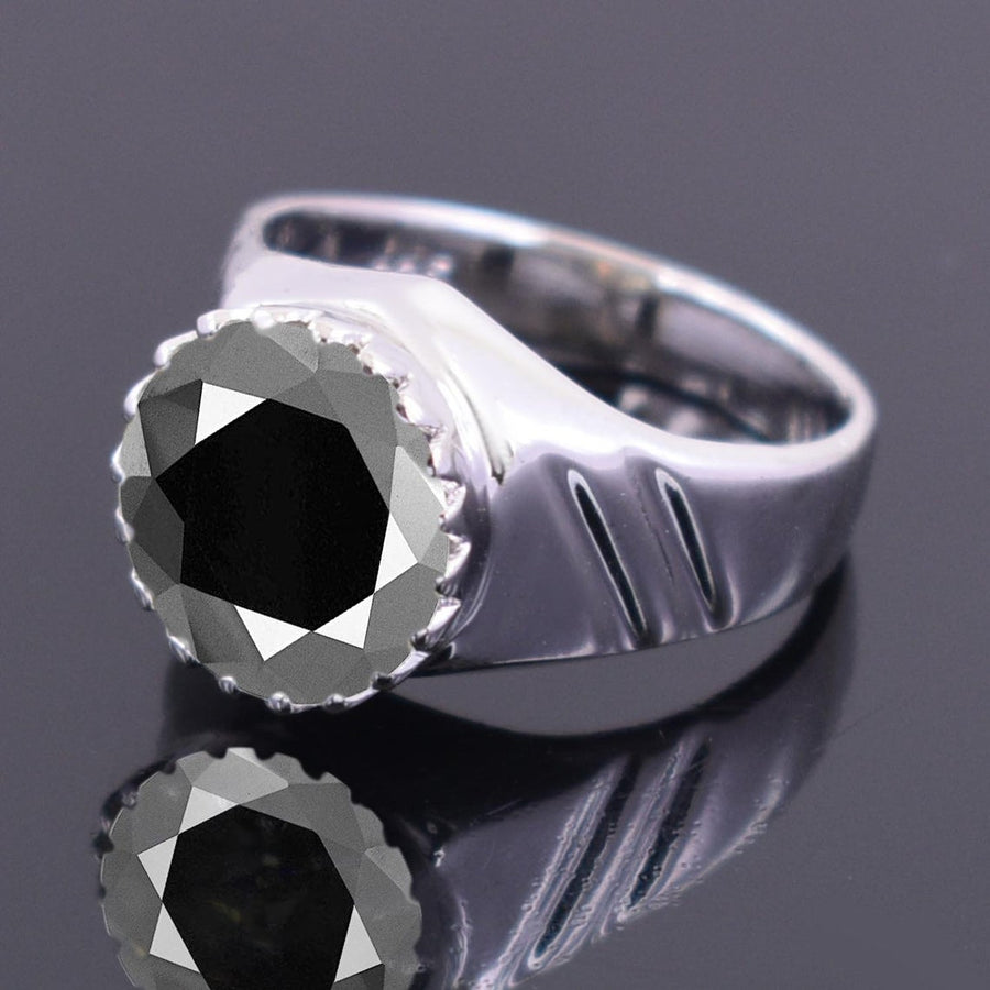 4 ct, 5 ct, 6 ct, 7 ct AAA Certified Round Brilliant Cut Black Diamond Unisex Ring in 925 Silver. Great Shine & Latest Collection - ZeeDiamonds