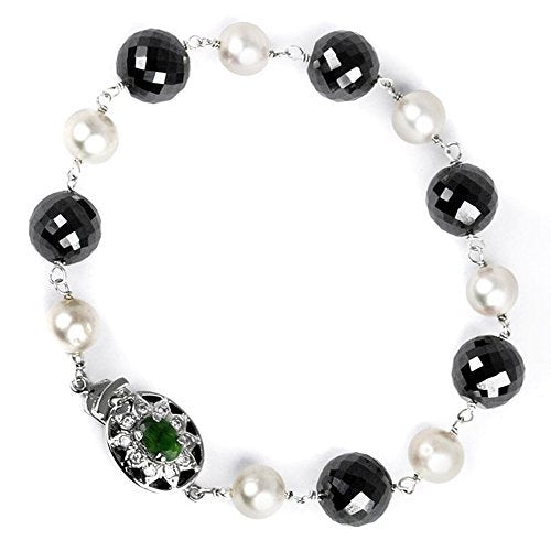 Handmade Black Diamonds Bracelet with Pearls 5-6 mm AAA.Certified - ZeeDiamonds