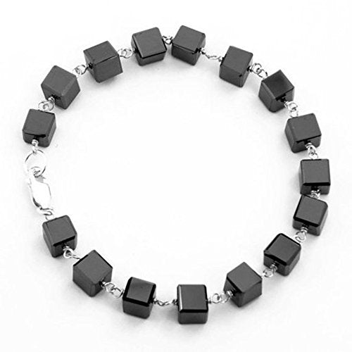 5-6 mm Cube Shape Jet Black Diamond Bangle Bracelet in Sterling Silver wire, - ZeeDiamonds