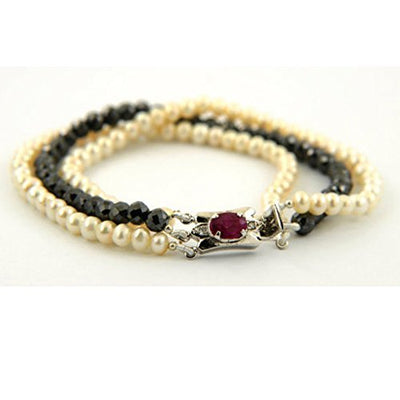 30ct Black Diamonds & Pearls Handcrafted Bracelet in silver 3-4 mm.AAA - ZeeDiamonds