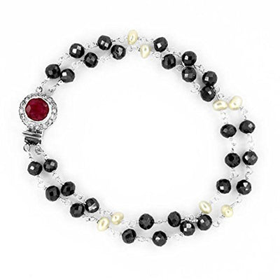 2 Row Black Diamond and Pearl Bracelet. 4 mm in Sterling Silver.AAA - ZeeDiamonds