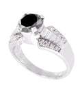 1.20 Ct Round Cut Black Diamond Solitaire Ring With Diamond Accents, Beautiful Shine - ZeeDiamonds