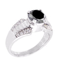 1.20 Ct Round Cut Black Diamond Solitaire Ring With Diamond Accents, Beautiful Shine - ZeeDiamonds