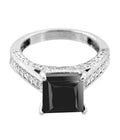 2.50 Ct Princess Cut Black Diamond with White Diamond Accents, Engagement Ring - ZeeDiamonds