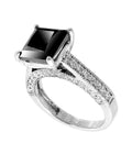 2.50 Ct Princess Cut Black Diamond with White Diamond Accents, Engagement Ring - ZeeDiamonds