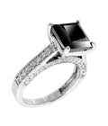 2.50 Ct Princess Cut Black Diamond with White Diamond Accents, Engagement Ring - ZeeDiamonds