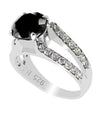 1 Ct Round Cut Black Diamond Designer Ring with Diamond Accents - ZeeDiamonds