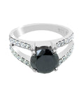 1 Ct Round Cut Black Diamond Designer Ring with Diamond Accents - ZeeDiamonds