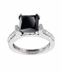 2 Ct Princess Cut Black Diamond with White Diamond Accents, Great Shine Solitaire Ring - ZeeDiamonds