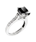 2 Ct Princess Cut Black Diamond with White Diamond Accents, Great Shine Solitaire Ring - ZeeDiamonds