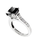 2 Ct Princess Cut Black Diamond with White Diamond Accents, Great Shine Solitaire Ring - ZeeDiamonds