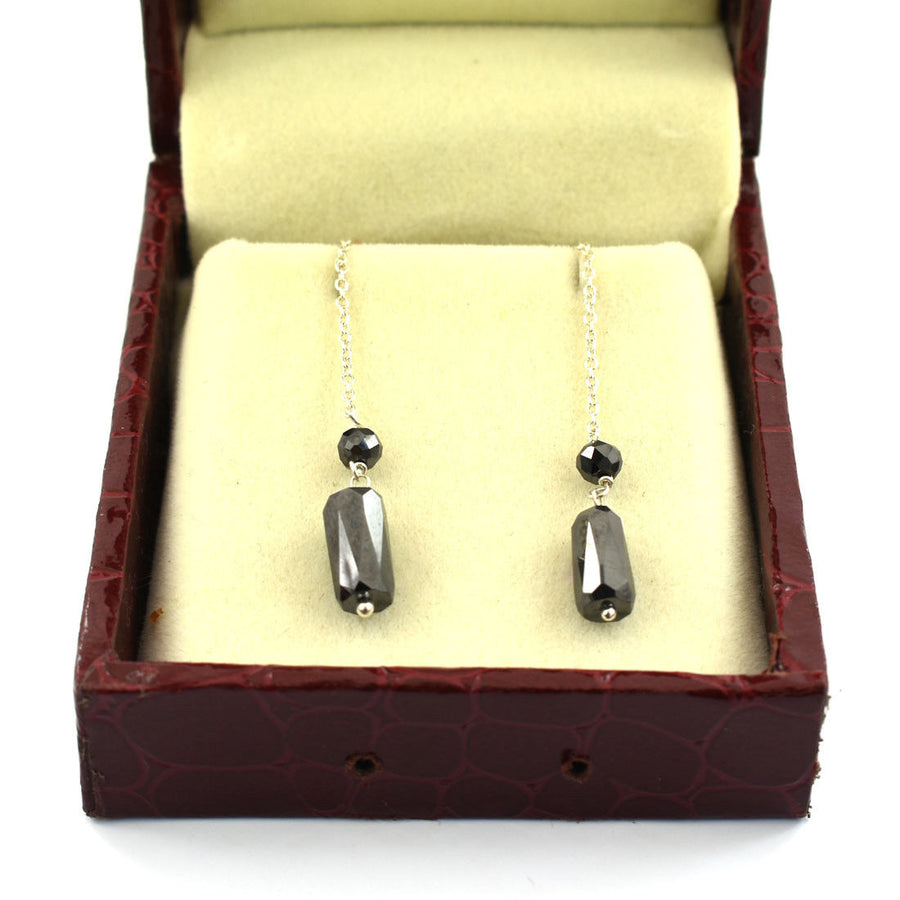 8 Ct, AAA Certified Black Diamond Dangler Earring in Silver - ZeeDiamonds