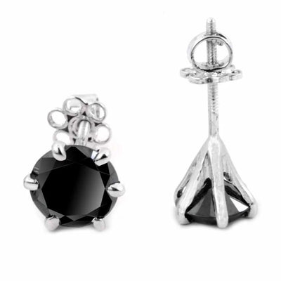 3 Ct Black Diamond Solitaire Studs in 6 Prong Setting - ZeeDiamonds