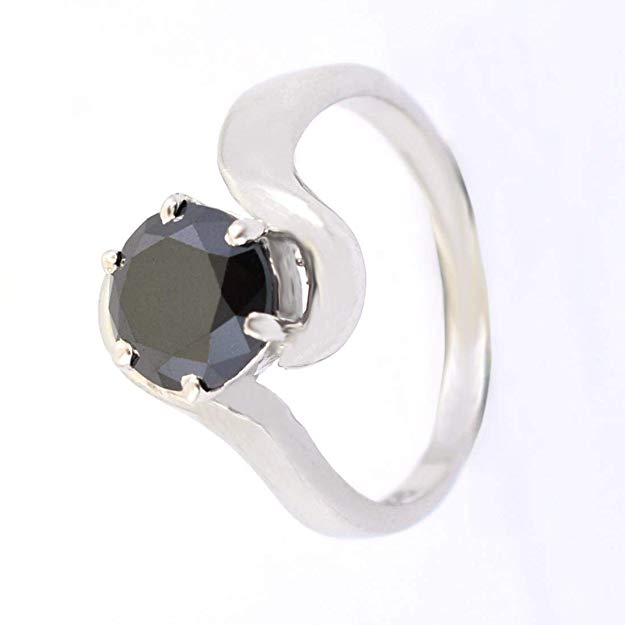 1.50 Cts Certified Round Cut Black Diamond Solitaire Ring In 925 Sterling Silver - ZeeDiamonds