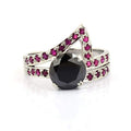 2 Ct Black Diamond with Ruby Accents, Designer Ring, Gift For Anniversary - ZeeDiamonds