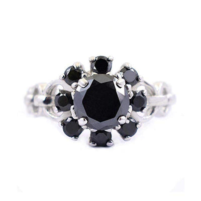 1.40 Ct Round Shape Black Diamond & Black Diamond Accents Beautiful Ring - ZeeDiamonds