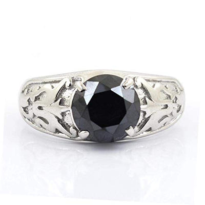 2.5 Cts Certified Black Diamond 925 Sterling Silver Designer Ring For Gift - ZeeDiamonds