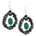 35 Cts Rough Black Diamond Beaded Fancy Earrings with Emerald Stone - ZeeDiamonds