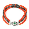 Three Row 3-4mm Black Diamond & Carnelian Gemstone Bracelet in Silver - ZeeDiamonds