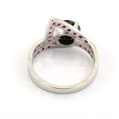 2 Ct Black Diamond with Ruby Accents, Designer Ring, Gift For Anniversary - ZeeDiamonds