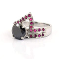 2 Ct Black Diamond with Ruby Accents, Designer Ring, Gift For Anniversary - ZeeDiamonds