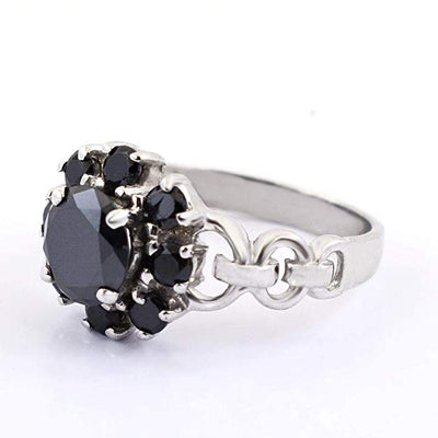 1.40 Ct Round Shape Black Diamond & Black Diamond Accents Beautiful Ring - ZeeDiamonds