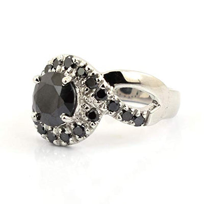 1.75 Ct Round Cut Black Diamond & Black Diamond Accents Designer Ring - ZeeDiamonds